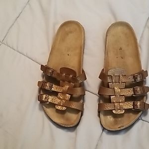 Birkenstock bronze 3 strap size 10 sandals